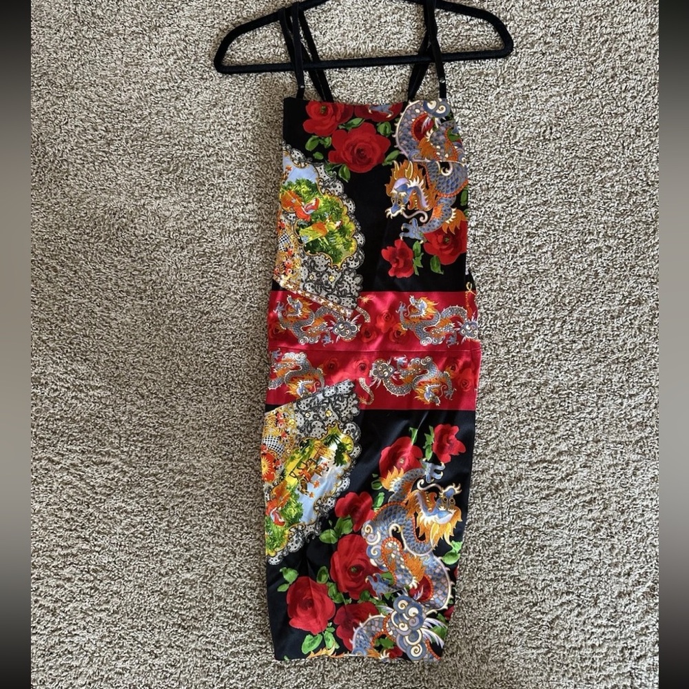 Rare✨Vintage Dolce & Gabbana Silk Dragon & Rose Corset Dress